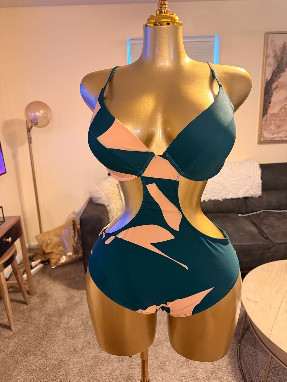 Teal & Peach Cutout One-Piece Swimsuit - Sculpting Support